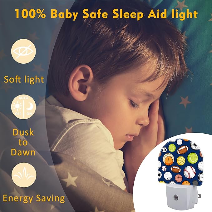 Retro Sports Balls Night Light, Colorful Balls Dusk to Dawn Night Light Plug in - Image 5