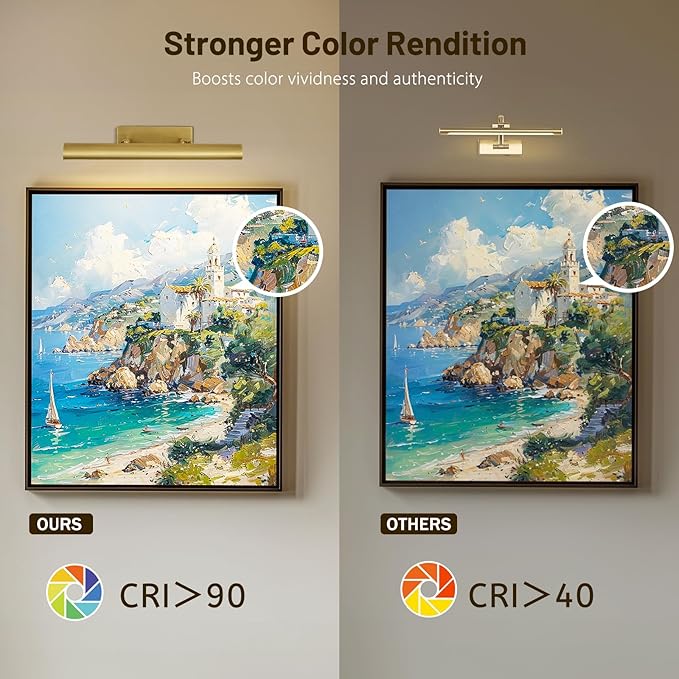 Brass Picture Lights for Wall, 3-Light Brush Gold Art Light, Warm White 2700k - Image 4
