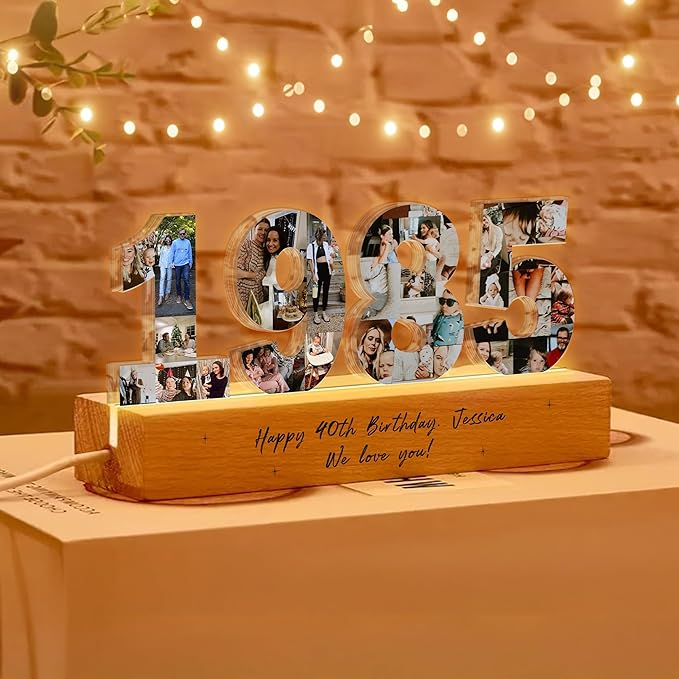 Personalized 40th Birthday Night Light 1985 – Custom Photo Collage Lamp - Image 6