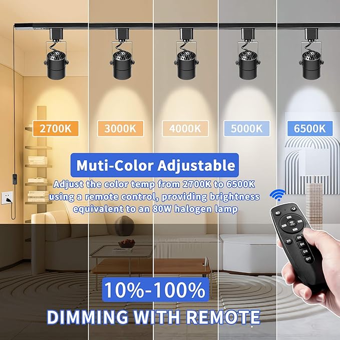 Plug in Track Lighting with Power Cord & Remote, 6-Light LED Track Lighting Kit - Image 3