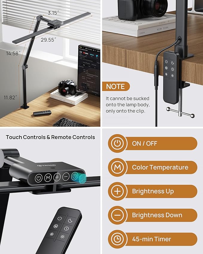 TROND LED Desk Lamp with Clamp, 29.55'' Tall Desk Light with Remote, 1500LM - Image 5