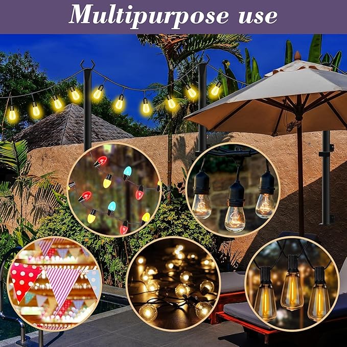 8 Pack String Light Poles, 5Ft Metal Poles - Image 3