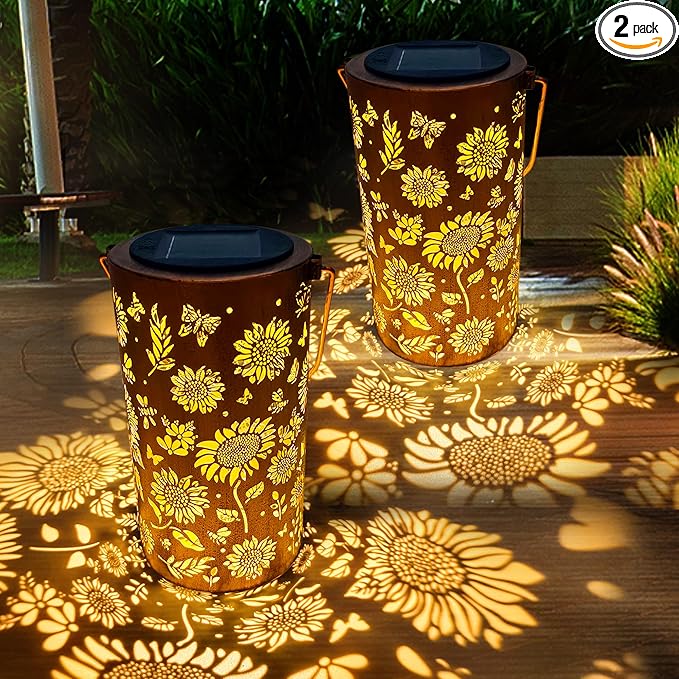 2Pack Sunflower Solar Lanterns Outdoor Waterproof, Birthday Gifts by ANYTALK