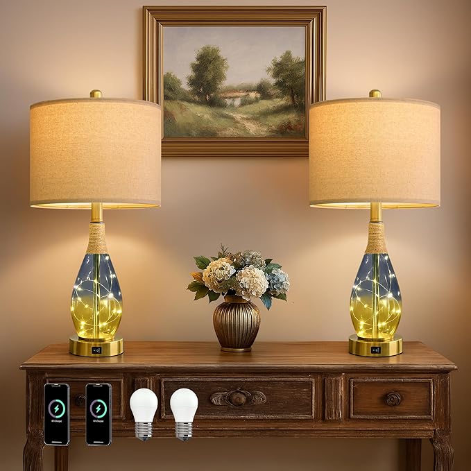 OYEARS 23" Table Lamps for Living Room Set of 2, Bedside Lamps for Night Stands by OYEARS