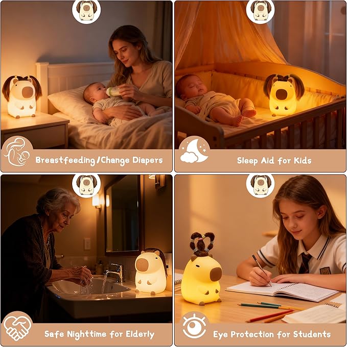 Cute Capybara Night Light with DIY Hairstyle, Squishy Silicone Lamp, Nursery - Image 6