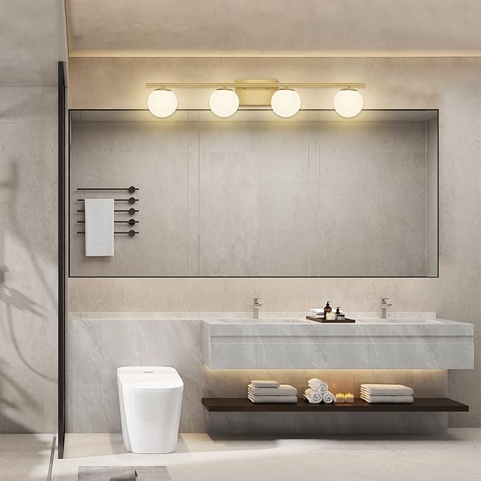 New Bathroom Vanity Light Fixtures Brushed Brass Milk White Globe Glass Shade 4 - Image 7