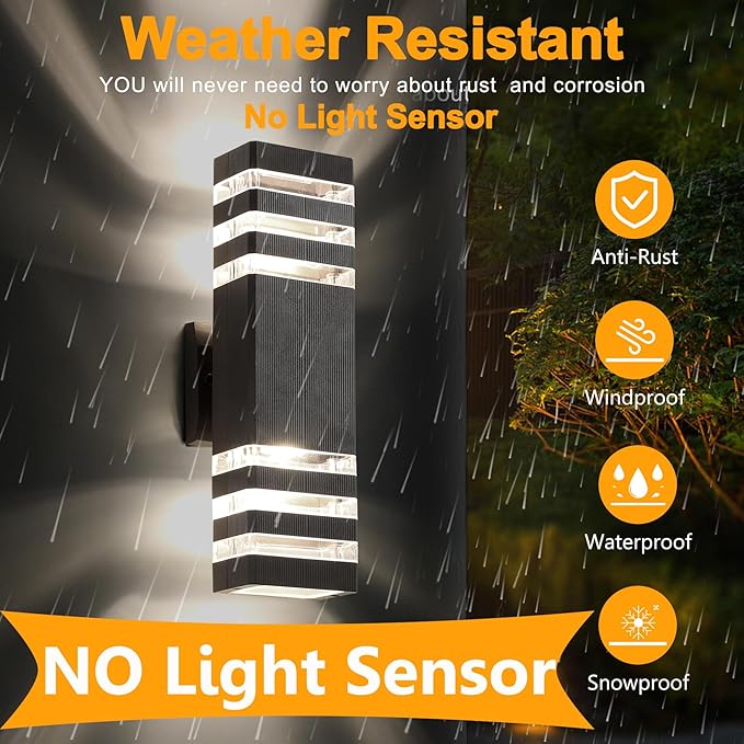 6 Pack Up and Down Wall Lights, 14W IP65 3000K 1100LM Warm White, Aluminum - Image 2