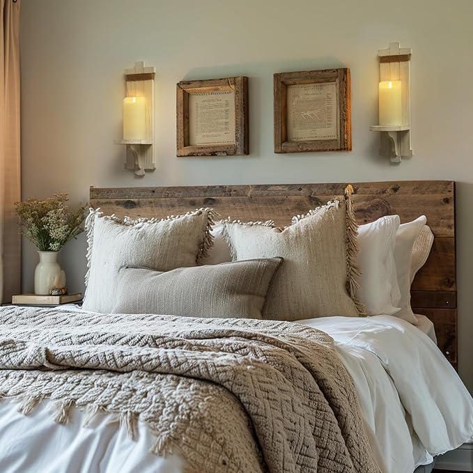 Homemory Wall Sconces Candle Holder Set of 2, Farmhouse Wooden Rustic Wall Decor - Image 2