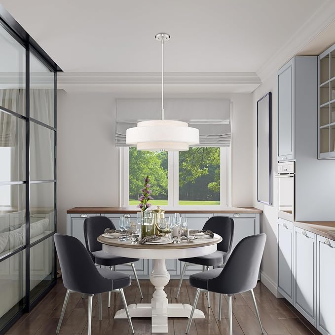 Livex Lighting Fabric Shade 52138-91 Meridian 5 Light Brushed Nickel Pendant - Image 8