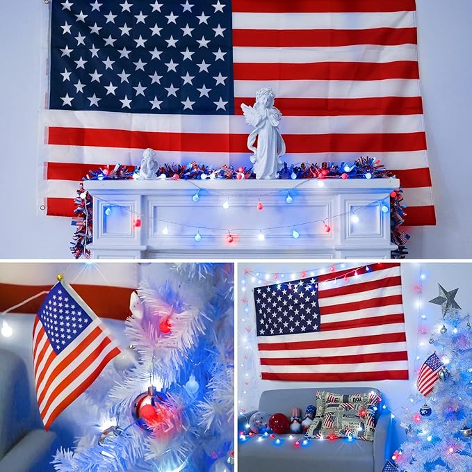 suddus Red White and Blue Lights, 100 Led Battery Powered String Lights - Image 5