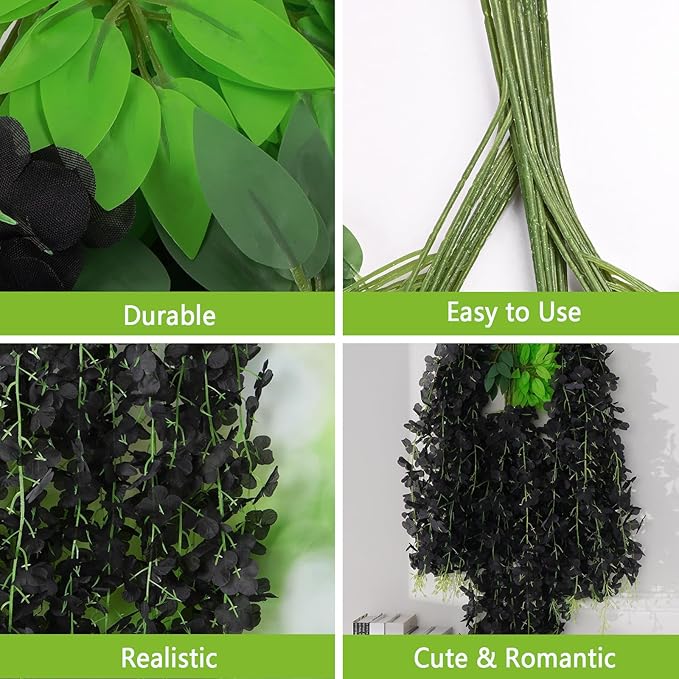 BLEUM CADE 36Pcs Black Fake Wisteria Hanging Flowers, 3.6Ft/Pcs Artificial - Image 7