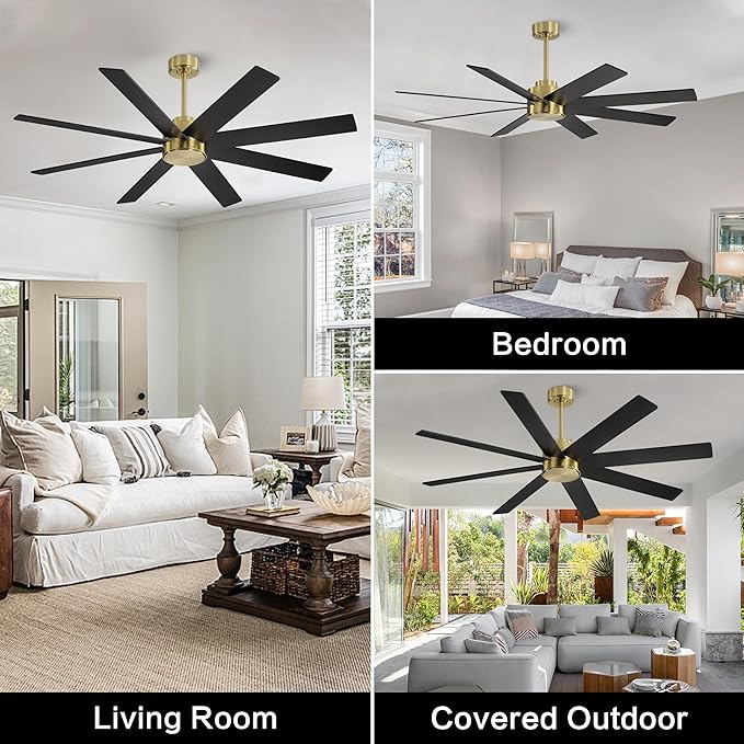 WINGBO 72" Large DC Ceiling Fans without Lights, 3 Downrods, 8 Plywood Blades - Image 8