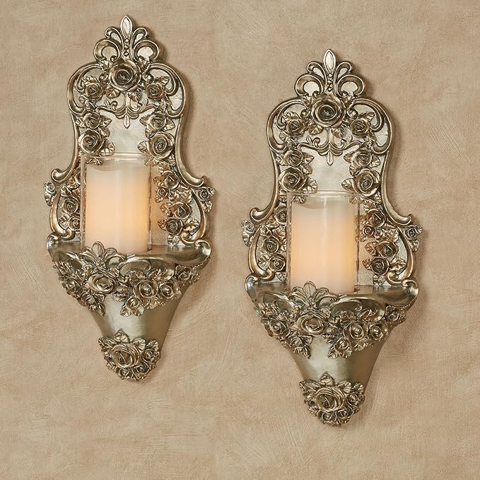 Touch of Class Victoria Rose Wall Candle Sconce Pair | Traditional Set of Two | - Image 3