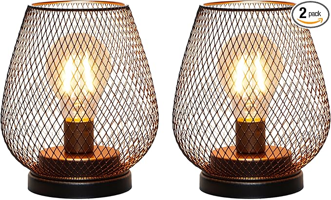 TRIROCKS Set of 2 Battery Operated Lamp LED Table Lantern, Metal Cage Cordless by TRIROCKS