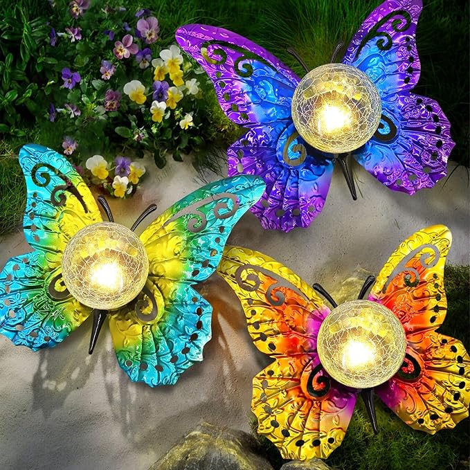 Solar Lights Outdoor Garden Butterfly Decor, Metal Butterfly Statue Decoration - Image 7