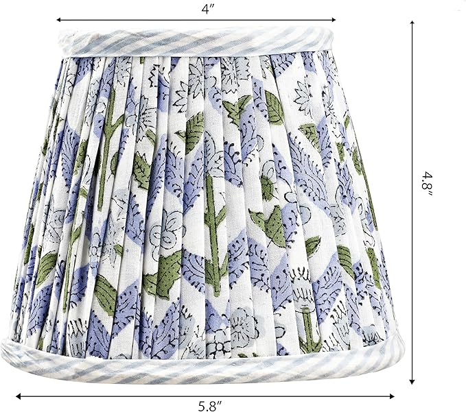 Ridhi Pleated Block Print Lamp Shade Light Steel Blue Floral Medium 4" Top x 6" - Image 2