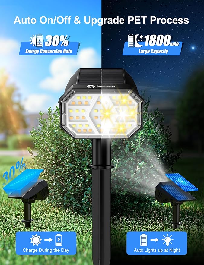 Brightown 6Pack Solar Spot Lights Outdoor, IP67 Solar Lights Outdoor Waterproof - Image 4