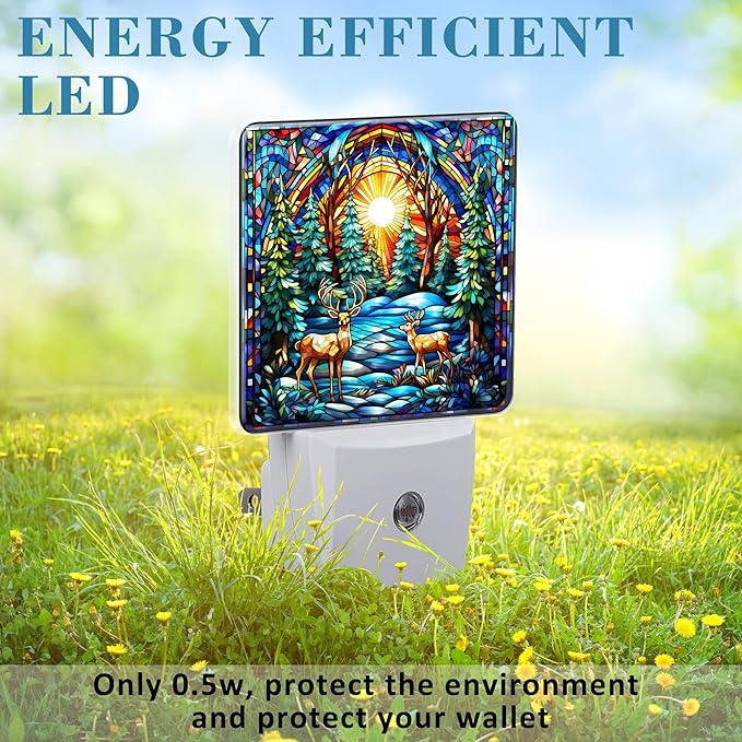 Plug in Night Lights Christmas Stained Glass Deer Nightlight Plug Into Wall - Image 6
