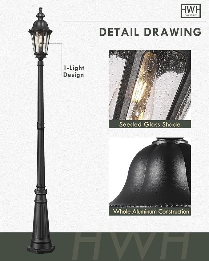 HWH Outdoor Pole Lights with Post 85'' Aluminum Lamp Post Light Fixtures with - Image 3
