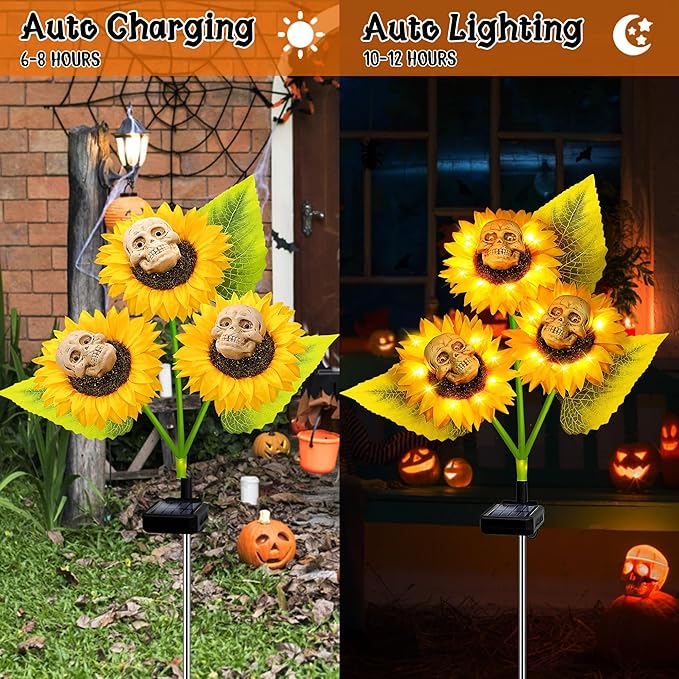 Halloween Decorations Outdoor, 3 Pack Solar Scary Skull Sunflowers Lights - Image 4