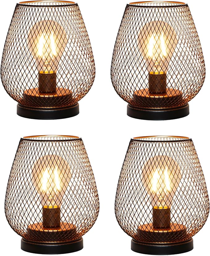 TRIROCKS Set of 4 Battery Operated Lamp LED Table Lantern, Metal Cage Cordless by TRIROCKS