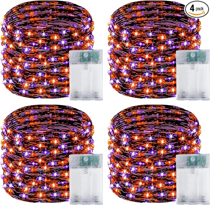 4 Pack 60LED Orange & Purple Fairy Lights Battery Operated by BOSSERN
