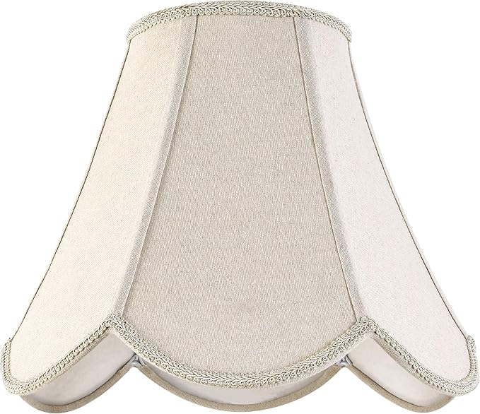 GO&SO Set of 2 Beige Gray Burlap Fabric Scalloped Lamp Shade, Floor Lamp Cover - Image 8