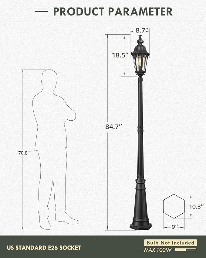 HWH Outdoor Pole Lights with Post 85'' Aluminum Lamp Post Light Fixtures with - Image 2