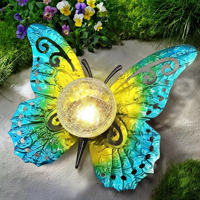 Solar Lights Outdoor Garden Butterfly Decor, Metal Butterfly Statue Decoration by SUNNYPARK
