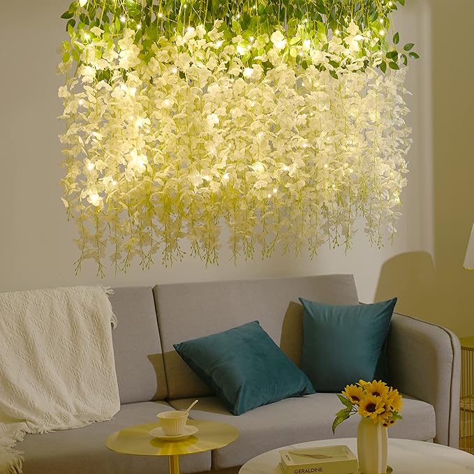 BLEUM CADE 24Pcs White Fake Wisteria Hanging Flowers - Image 5