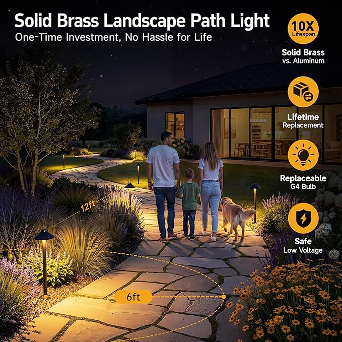 Gardenreet Low Voltage Landscape Sidewalk Lighting, Solid Brass Pathlights - Image 2