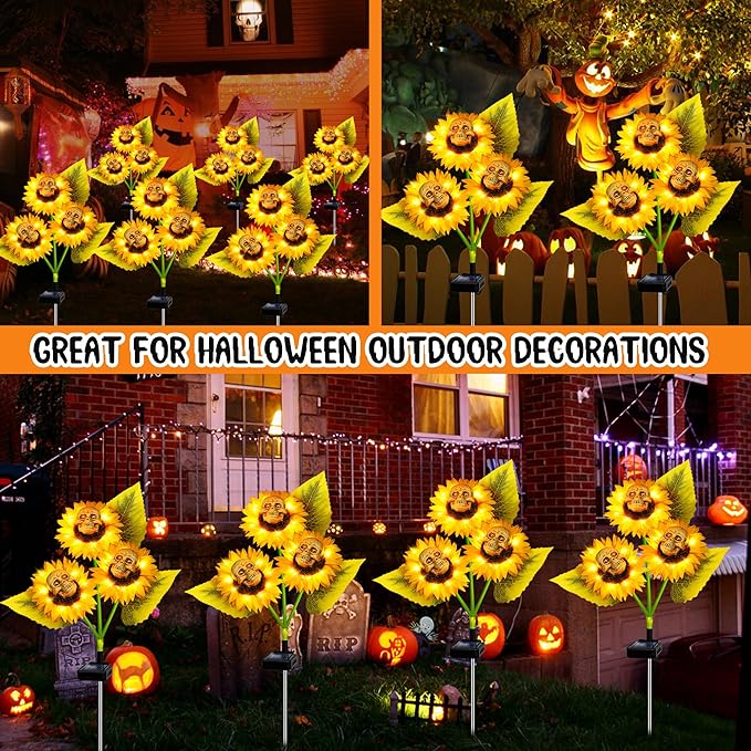 Halloween Decorations Outdoor, 3 Pack Solar Scary Skull Sunflowers Lights - Image 7