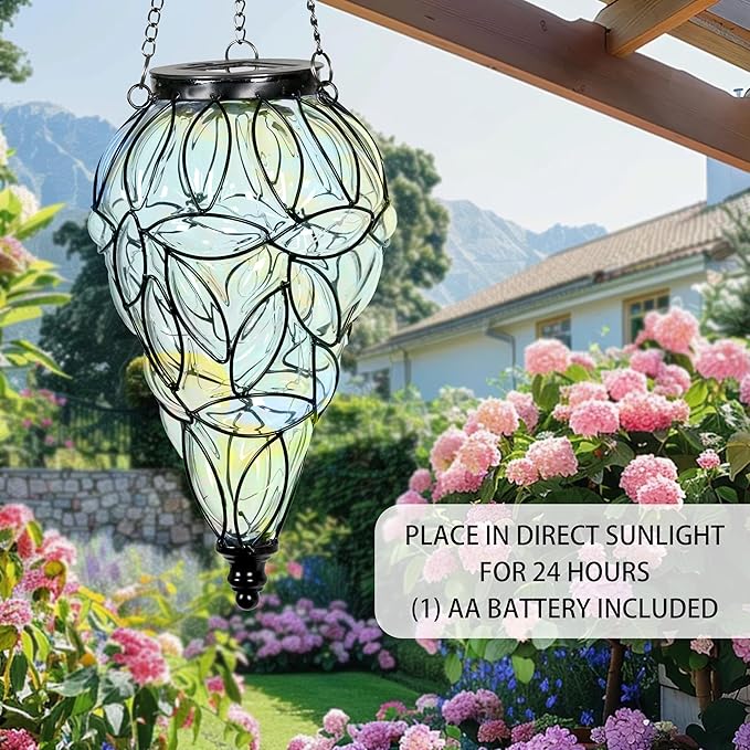 Solar Hanging Lantern Outdoor Garden Lights, Tear-Shaped Glass and Metal - Image 6
