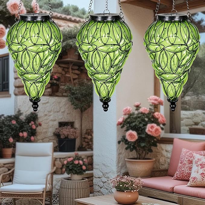Solar Hanging Lantern Outdoor Garden Lights, Tear-Shaped Glass and Metal - Image 9