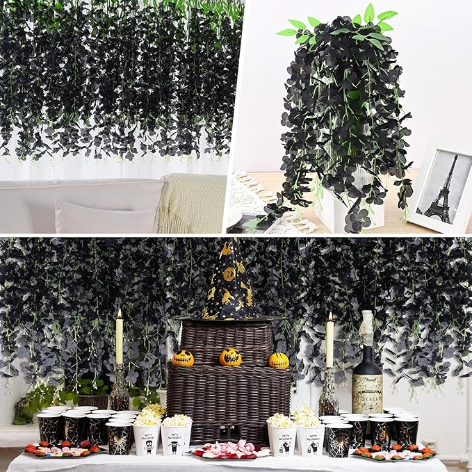 BLEUM CADE 36Pcs Black Fake Wisteria Hanging Flowers, 3.6Ft/Pcs Artificial - Image 3
