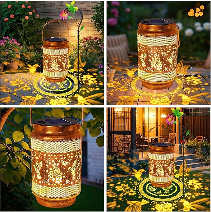 2 Pack Hummingbird Solar Lanterns Outdoor Waterproof Solar Garden Decor - Image 4