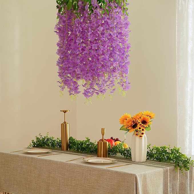 BLEUM CADE 20Pcs Purple Fake Wisteria Hanging Flowers, 3.6Ft/Pcs Artificial - Image 5