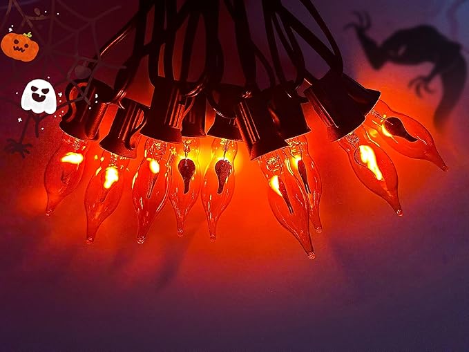 12 Pack Flicker Flame Light Bulbs, C18 Halloween Orange Flame Replacement Bulbs - Image 4