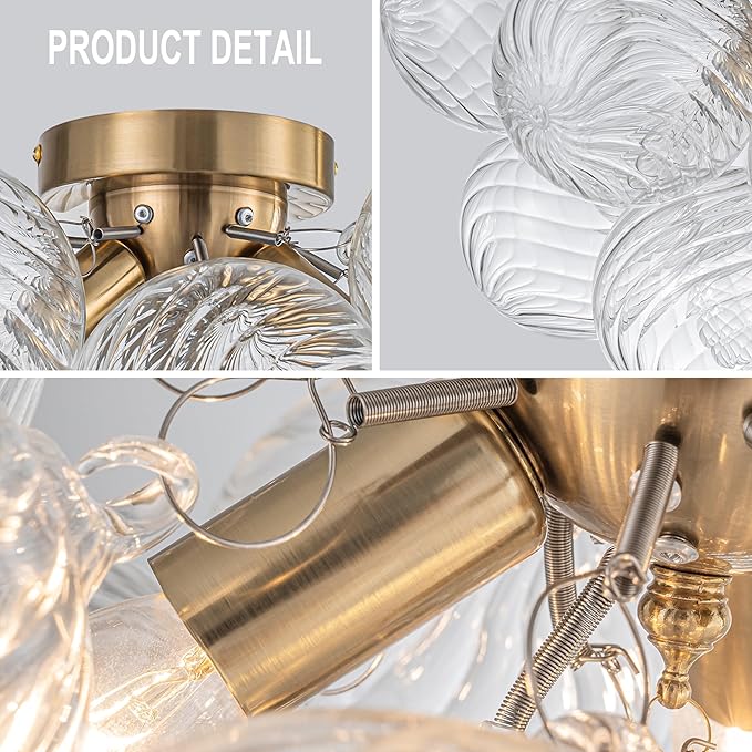 GoYeel Semi Flush Chandelier Gold, Modern Light Fixtures Ceiling Mount Lighting - Image 6