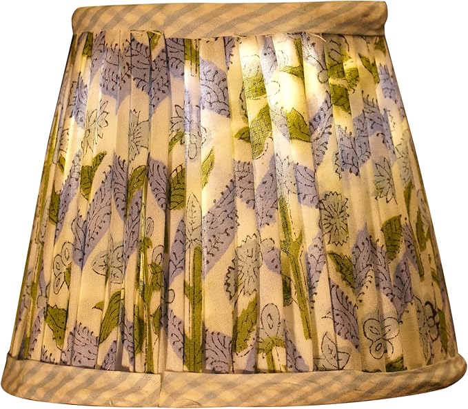 Ridhi Pleated Block Print Lamp Shade Light Steel Blue Floral Medium 4" Top x 6" - Image 7