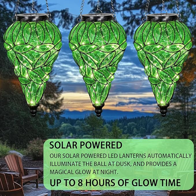 Solar Hanging Lantern Outdoor Garden Lights, Tear-Shaped Glass and Metal - Image 7