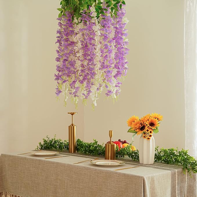 BLEUM CADE 20Pcs White & Purple Fake Wisteria Hanging Flowers, 3.6Ft/Pcs - Image 4