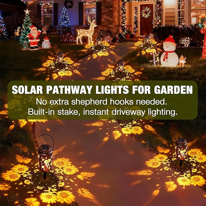 Cooo 2 Pack Solar Lanterns Outdoor Waterproof Sunflower Butterfly Solar Pathway - Image 5