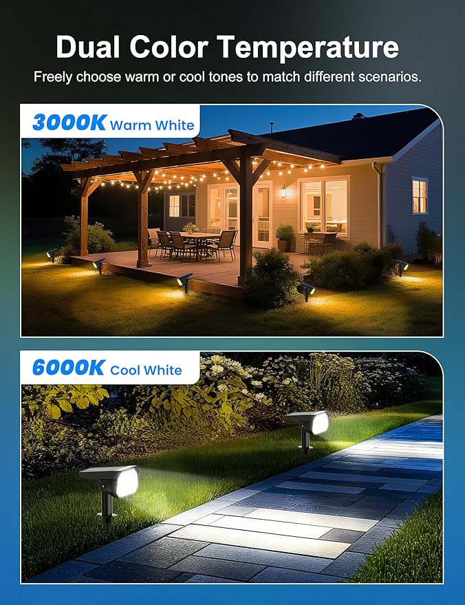 Brightown 6Pack Solar Spot Lights Outdoor, IP67 Solar Lights Outdoor Waterproof - Image 3