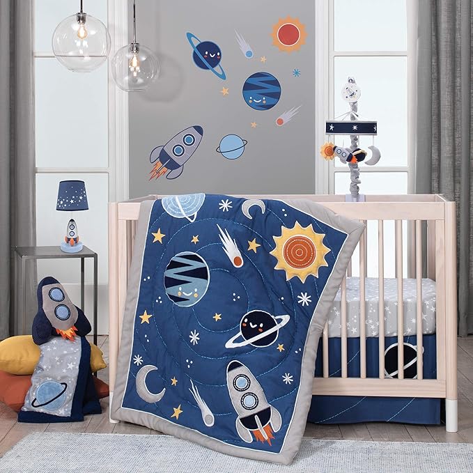 Lambs & Ivy Milky Way Blue/Silver Rocket Ship Nursery Lamp - Image 4