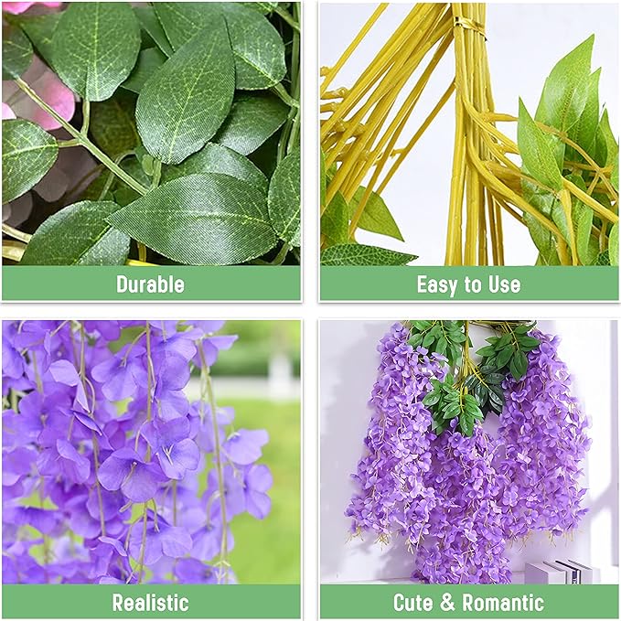 BLEUM CADE 20Pcs Purple Fake Wisteria Hanging Flowers, 3.6Ft/Pcs Artificial - Image 3