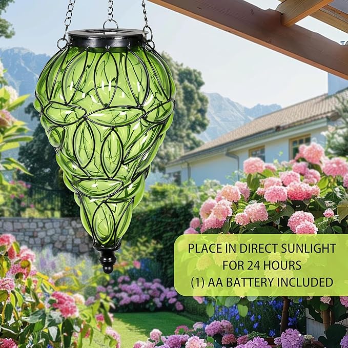 Solar Hanging Lantern Outdoor Garden Lights, Tear-Shaped Glass and Metal - Image 6