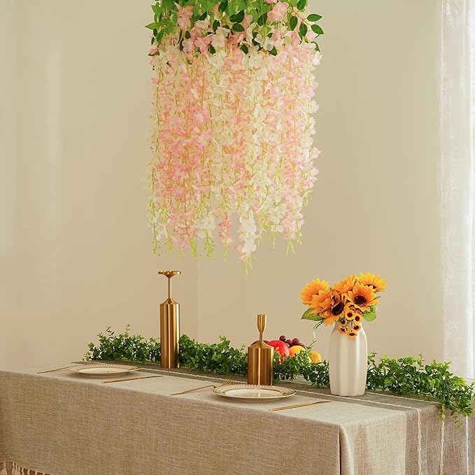 BLEUM CADE 20Pcs White & Pink Fake Wisteria Hanging Flowers, 3.6Ft/Pcs - Image 4