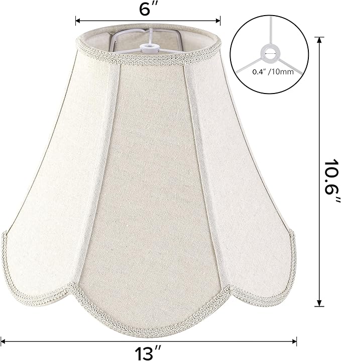 GO&SO Set of 2 Beige Gray Burlap Fabric Scalloped Lamp Shade, Floor Lamp Cover - Image 2