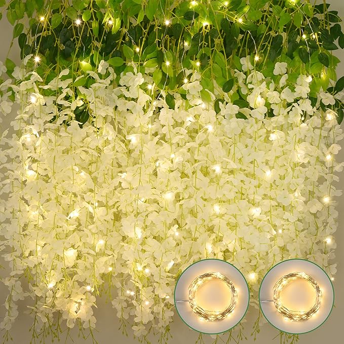 BLEUM CADE 24Pcs White Fake Wisteria Hanging Flowers by BLEUMCADE